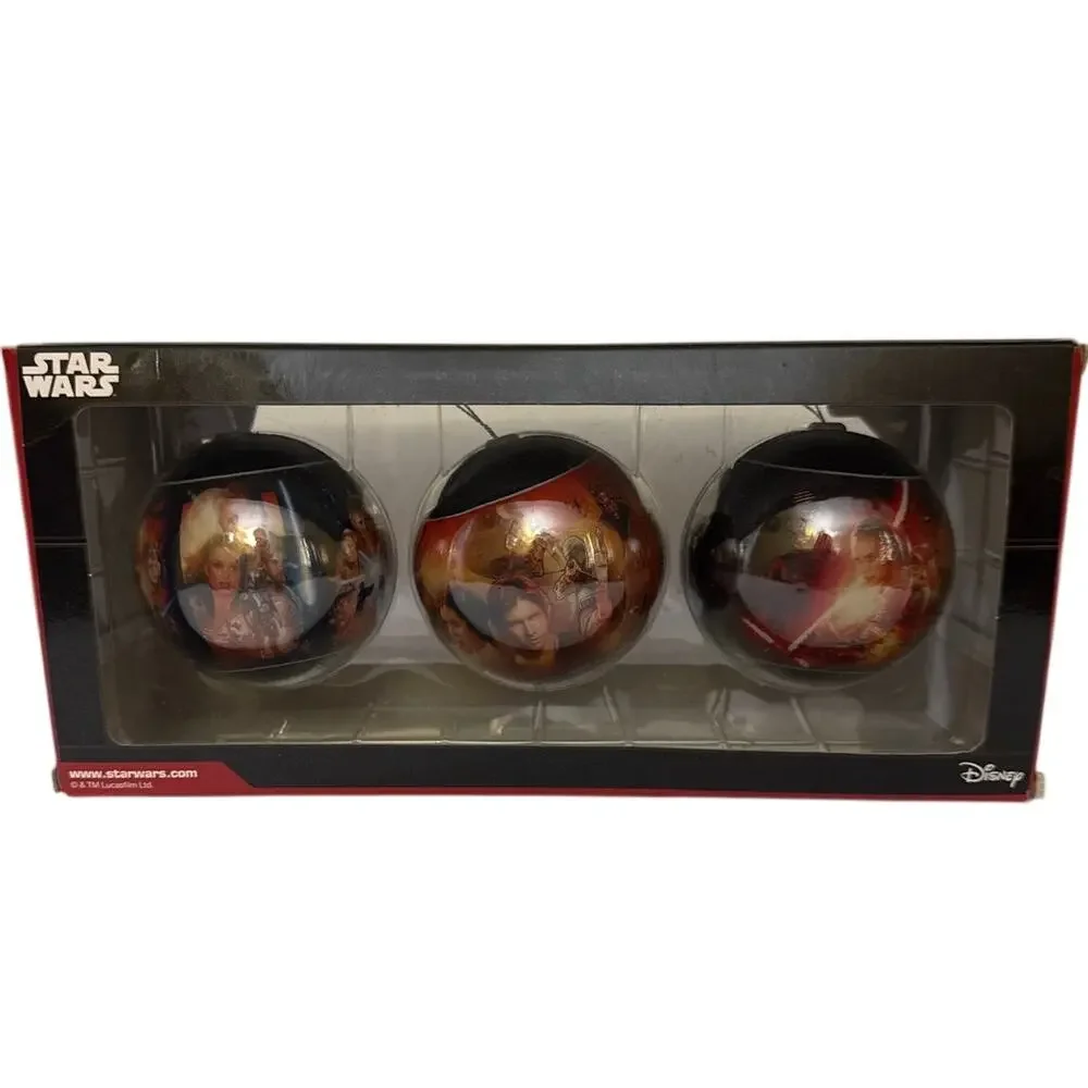 NIB Star Wars Hallmark Christmas Ornament Set of 3 Glass Ball‎ Character Scenes